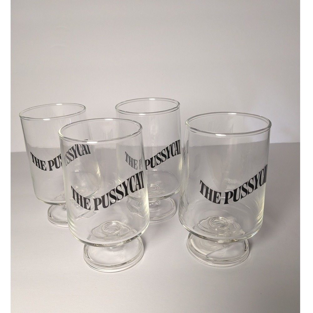 Vintage The Pussycat Footed Cocktail Glasses Set of 4 Clear Pedestal Barware